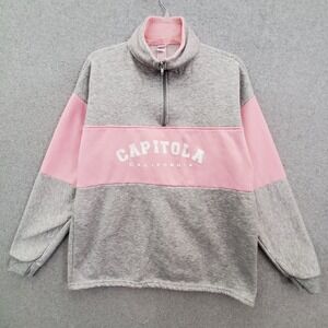 VINTAGE Capitola Women Sweater Large Pink Colorblock California 1/4 Zip Mock USA